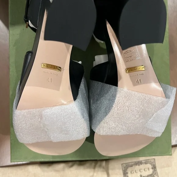 GUCCI Women's Interlocking G Cut-Out Platform Sandals Leather Black - Picture 11 of 12